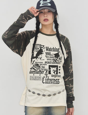 4 CATS Camo Raglan Long Sleeve T-Shirt
